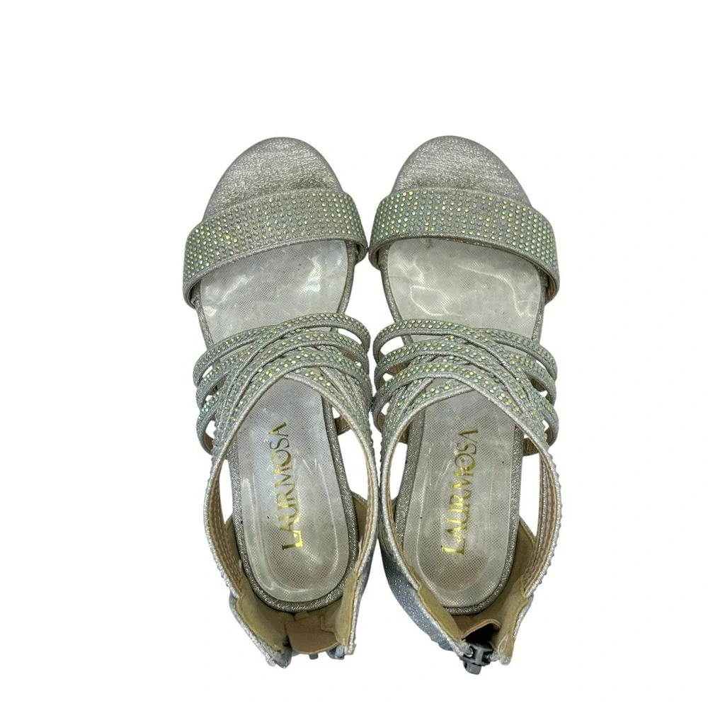 Laurmosa Silver Rhinstone Embellished Girls Size 1 Open Toe Formal Sandal